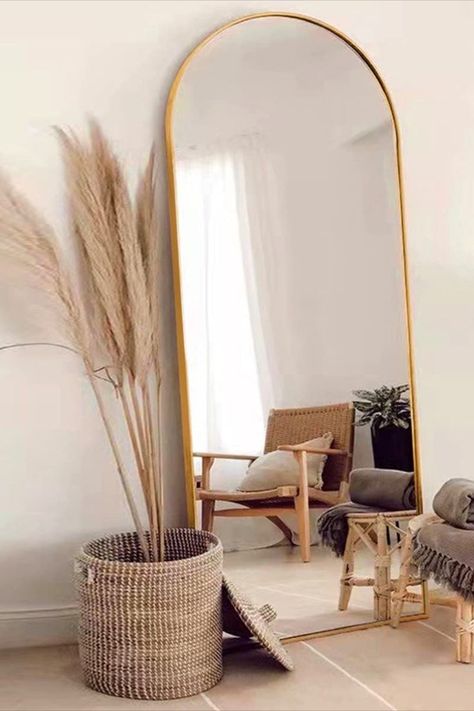 Full Wall Mirror Ideas Bedroom, New York Bedroom, Trendy Mirrors, Boho Mirror, Floor Length Mirror, Floor Standing Mirror, Mirror Room, Workspace Inspiration, Living Room Mirrors