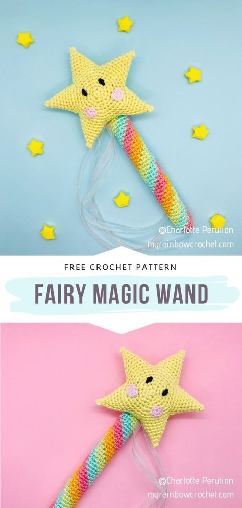 Crochet Princess Wand, Crochet Fairy Wand, Crochet Star Wand, Crochet Cricket Free Pattern, Quick Free Crochet Toy Patterns, Crochet Wand Pattern, Free Fantasy Crochet Patterns, Free Fairy Crochet Patterns, Crochet Magical Creatures