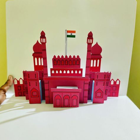 Foldable 3d Red Fort architecture from Jagan Raj Artistry #popup #popupcardtutorial #popupcards #3ddesign #papercrafts #redfort #independenceday #independencedayindia #jaganrajartistry #diyproject #diy #monuments Independence Day Model Project, Independence Day Project Ideas, History Models For Exhibition, Bay Decoration, Fort Architecture, Monuments Of India, Republic Day Celebration, Diy Pop Up Book, Kalash Decoration