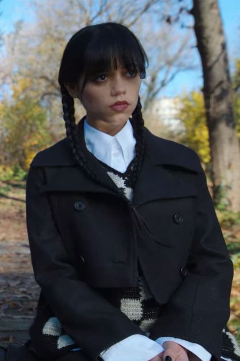 Netflix 'Wednesday': Where to Get Wednesday Addams' Outfits Wednesday Addams Outfit, Cop Outfit, Captain America Jacket, Wednesday Outfit, Black Cropped Jacket, Tule Rok, Shearling Jacket Women, Cafe Racer Jacket, The Addams Family