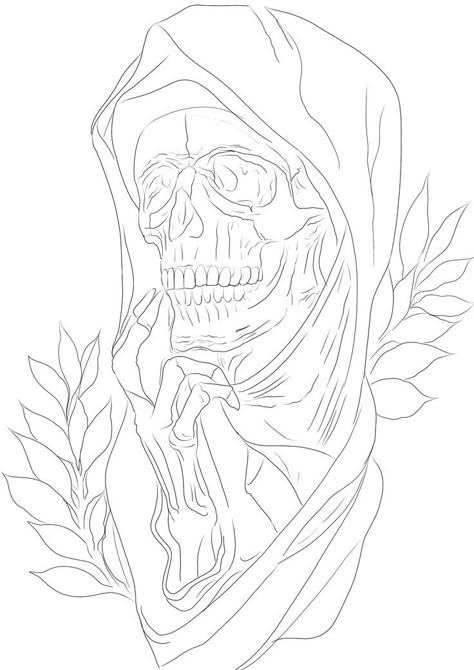 Reaper Outline, Grim Reaper Tattoo Stencil, Skull Tattoo Stencil, Outline Coloring Pages, Skull References, Family Quotes Tattoos, Evil Skull Tattoo, Half Sleeve Tattoos Drawings, Grim Reaper Tattoo