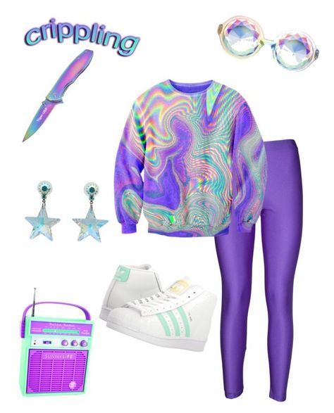 "Vaporwave" by ny-silk ❤ liked on Polyvore featuring Erika Cavallini Semi-Couture, Sunnylife, Tarina Tarantino and adidas Originals Vaporwave Accessories, Webcore Fashion, Spiderwoman Oc, Vaporwave Aesthetic Fashion, Vaporwave Aesthetic Outfits, Oc Accessories, Vaporwave Outfit, Fashion Core, Fursona Ideas