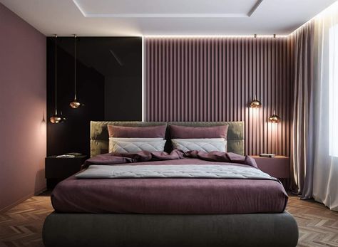 Interior Purple, Modern Design Interior, Master Room Design, Functional Bedroom, Dusty Lilac, Purple Bedroom, Luxury Bedroom Design, Beautiful Room, Bedroom Bed Design