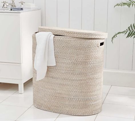 White Perry Round Laundry Hamper | Pottery Barn