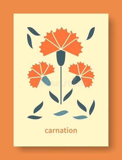 Carnation Illustration Simple, Carnation Vector, Carnation Illustration, Mexico Flowers, Flower Vector Illustration, Rosemaling Pattern, Abstract Still Life, Flower Graphic Design, Flower Vector