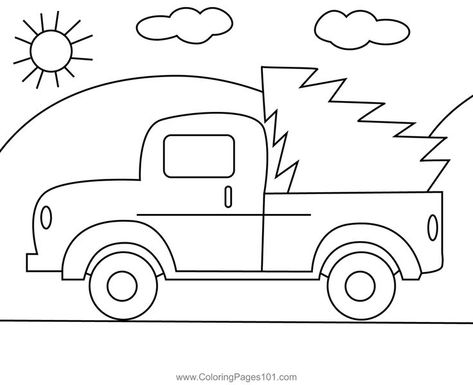 Christmas Tree Truck Coloring Page Red Truck Pattern Printable, Christmas Truck Coloring Page, Christmas Truck Drawing, Truck Template Free Printable, Christmas Coloring Sheets For Kids, Printable Christmas Tree, Farm Coloring Pages, Christmas Tree Printable, Christmas Tree Drawing