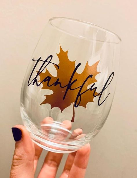 Fall Wine Glass Sayings, Autumn Wine Glasses, Thanksgiving Wine Glasses Vinyl, Fall Wine Glasses Vinyl, Friendsgiving Wine Glasses, Thanksgiving Glasses Cricut, Stemless Wine Glass Crafts, Wine Glass Crafts Vinyl, Thanksgiving Cups Vinyl