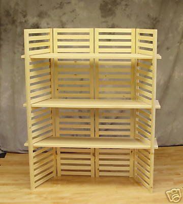 Display wood  selfs For Crafts Booths | Display Shelf, Portable with (3) Shelves 4 Panels 58 T for sale Diy Folding Shelves For Craft Show, Vertical Booth Display Ideas, Tshirt Popup Shop Table Display Ideas, Grid Wall Shelves, Tumbler Display Stands, Easy Display Shelves Craft Fairs, Portable Shelving Display, Market Display Shelves, Craft Displays Booth