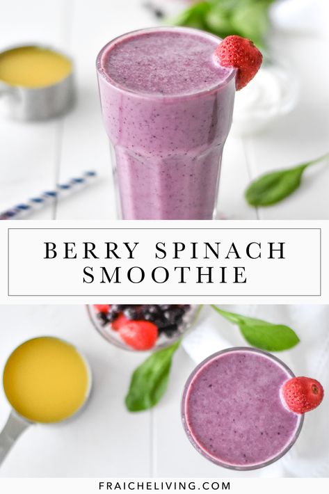 Green Berry Smoothie Recipes, Fruit Smoothie With Spinach, Spinach Fruit Smoothie, Smoothie Recipes With Spinach And Fruit, Fruit Smoothie With Spinach Recipes, Smoothie Berry Recipe, Fruit And Spinach Smoothie, Morning Spinach Smoothie, Strawberry Spinach Smoothie Recipes