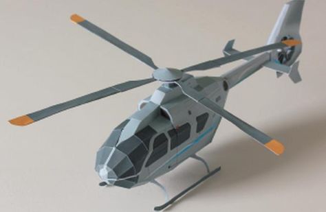 Helicopter Eurocopter EC 135 Paper Model - by NurHelis - == -  This is the Helicopter Eurocopter EC 135, in a beautiful and easy-to-build paper version created by NurHelis German website. There are more two paper models of Eurocopters by NurHelis and you will find the links to download both at the end of this post, in the "related links". Helicopter Craft, Paper Helicopter, Paper Airplane Models, Paper Aircraft, Papercraft Ideas, Paper Magic, 3d Cnc, Paper Planes, Downloadable Templates