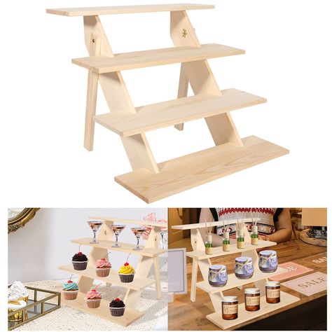 PRICES MAY VARY. High Quality Material: The wood cupcake stand is made of premium nature wood, which is sturdy, durable, glue-free, with waterproof PVC layer. Practical and Eco-friendly can be used with confidence. Size: The wooden dessert display stand has four layers, and the single-layer board size is 16.5 x 4.3, which is enough for your daily use. It's very helpful for keeping everything on the table organized and saving space. Widely applications: Wooden display riser stand is perfect for d Vendor Table Display, Table Display Stand, Wood Cupcake Stand, Vendor Booth Display, Vendor Table, Dessert Display Stand, Jar Display, Home Wedding Party, Wood Display Stand