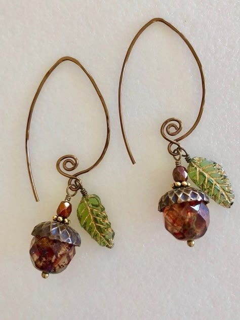 Diy Bead Earrings, 2022 Earrings, Acorn Earrings, Fairy Style, Earrings Making, Oak Leaves, Dope Jewelry, Funky Jewelry, Fantasy Jewelry