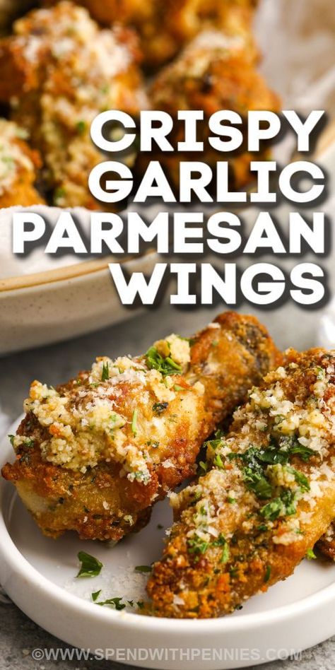 Oven Baked Garlic Parmesan Chicken Wings, Garlic Parmesan Wings Sauce, Parmesan Garlic Wing Sauce, Garlic Parmesan Wings Air Fryer, Wings Recipe Oven, Chicken Wings Recipe Oven, Parmesan Wings Recipe, Wings Recipe Baked, Easy Chicken Wing Recipes