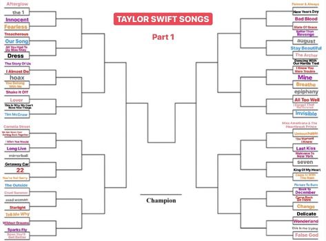 Taylor Swift Songs Bracket, Taylor Swift Song Ranking Template, Taylor Swift Charades, Taylor Swift Song Bracket All Songs, Taylor Swift Bracket All Songs, List Of Taylor Swift Songs, Taylor Swift Brackets, Taylor Swift Song Bracket, Taylor Swift Bracket