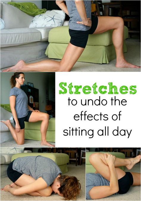 5 stretches to undo the effects of sitting all day - which can cause running injuries and a lower belly! Yoga Nature, Running Injuries, Tight Hip Flexors, Lose Lower Belly Fat, Hip Stretches, Beginner Yoga, Yoga Posen, Lower Belly Fat, Tight Hips