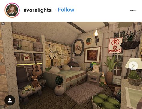 Bloxburg Green Room Ideas, Cottage Core Room Bloxburg, Rustic Bloxburg Interior, Bloxburg Cottage Room Ideas, Bloxburg Retro Bedroom, Green Bloxburg Room, Bloxburg Chill Room, Blockburg Room Idea, Bloxburg Cottage Core Interior