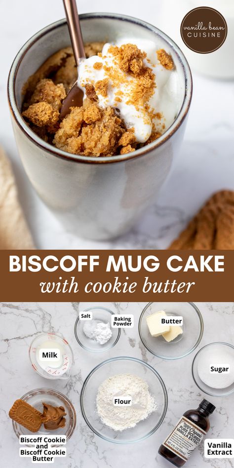 This Biscoff Mug Cake brings you warm gingerbread cake goodness in just 75 seconds! A perfect sweet little holiday treat. Cookie Butter Mug Cake, Warm Gingerbread Cake, Biscoff Mug Cake, Flour Desserts, Almond Flour Desserts, Small Batch Desserts, Microwave Mug Recipes, Biscoff Cake, Cookie In A Mug