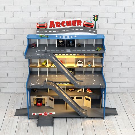 Diy Car Garage, Truck Toy Storage, Hot Wheels Garage Diy, Wooden Car Garage, Toy Car Wash, Wooden Toy Garage, Truck House, Toy Car Garage, Toy Car Storage