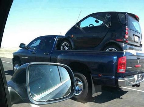 Dodge Ram Dually hauling Smart car Only In America, Demotivational Posters, Smart Car, A Truck, Have A Laugh, Car Humor, Like A Boss, Laughing So Hard, I Smile