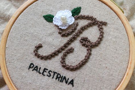 monogram hand embroidery tutorial  initial stitch with Palestrina stitch Palestrina Stitch Embroidery, Alpaca Embroidery, Palestrina Stitch, Basic Hand Embroidery Stitches, Stitch Sampler, Hand Embroidery Tutorial, Embroidery Tutorial, Hand Embroidery Stitches, Stitch Embroidery