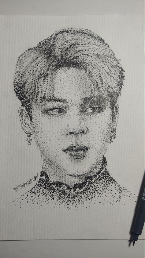 Dots Drawing, Dotwork Art, Pointalism Art, Micron Pen Art, Stippling Drawing, Drawing Bts, Dotted Drawings, Bts New Song, Stippling Art