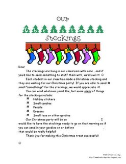 classroom stocking stuffer letter I have done this every year and love it. Classroom Gift Exchange, Classroom Christmas Party, Family Worksheets, Christmas Preschool, School Christmas Party, Gift Letter, Christmas Lesson, Creative Gift Ideas, Family Projects