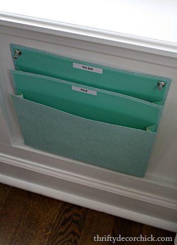 Organization Tips For Bedroom, Wall File Holder, Desk Organisation, Wall File, Thrifty Diy, Thrifty Decor Chick, Organization Station, Thrifty Decor, File Holder