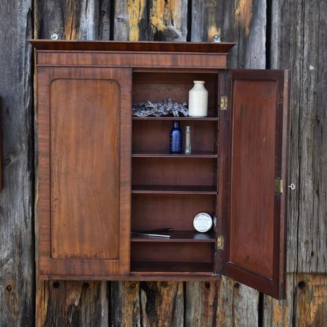 Antique Mahogany Bathroom Kitchen Storage Wall Cabinet With Adjustable Shelves | eBay Mahogany Bathroom, Kitchen Storage Wall, Antique Wall Cabinet, Spice Cabinet, Storage Wall, Brass Fittings, Wall Cabinet, Adjustable Shelves, Adjustable Shelving