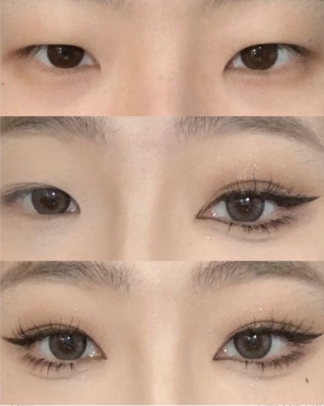 Smokey Korean Makeup, Makeup For Small Eyes Hooded, Mono Eyelid Makeup, Asian Makeup Monolid, Makeup For Small Eyes, Monolid Eye Makeup, Monolid Makeup, Asian Makeup Looks, Anime Makeup