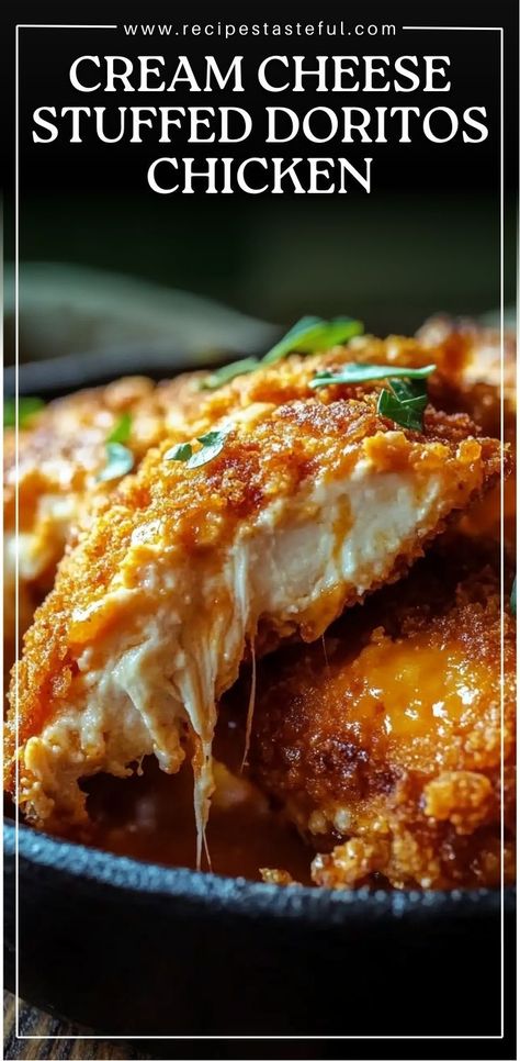 This Cream Cheese Stuffed Doritos Chicken is a flavor-packed dish with a crispy, cheesy coating and a creamy filling. Boneless chicken breasts are stuffed with a cheesy cream cheese mixture and coated in crushed Doritos for the ultimate crunch. Perfect for a weeknight dinner or a special occasion! #ChickenDinner #DoritosChicken #StuffedChicken #CrispyChicken #CreamCheeseChicken #EasyDinner #ComfortFood #FamilyMeals Doritos Chicken, Dorito Chicken, Boneless Chicken Breasts, Slow Cooked Meals, Cream Cheese Chicken, Cheese Stuffed, Stuffed Chicken, Boneless Chicken Breast, Stir Fries