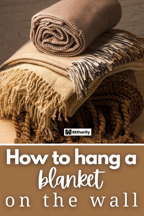 How to Hang a Blanket on the Wall Blanket As Headboard, Hanging Blankets On Wall Hooks, Hanging Blanket On Wall, Hanging Blankets On Wall, Blanket Display, Strip Curtains, Hanging Wall Organizer, Blanket On Wall, House Makeovers