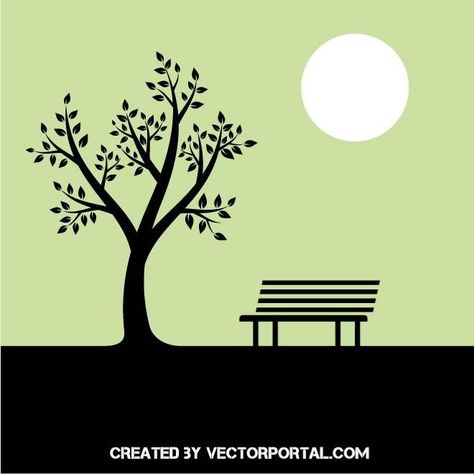 Bench Drawing, Simple Bench, Rain Tree, Simple Benches, Diy Wall Painting, Tree Vector, Tree Logo, Tree Logos, Under The Tree