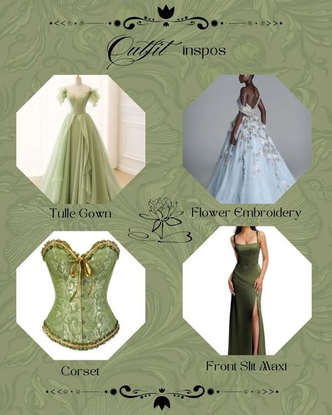 Princess Tiana 🍃🐸🪷🎺 . Princess series pt.2 . . #princess #disney #disneyprincess #princesstiana #Tiana #princessandthefrog #green #fairytail #moodboards #moodboard #aesthetic Tiana Disney Outfit, Tiana Green Dress, Tiana Inspired Dress, Tiana Core, Tiana Disneybound, Ball Theme Party, Aesthetic Wedding Dress, Disney Princess Inspired Outfits, Tiana Costume