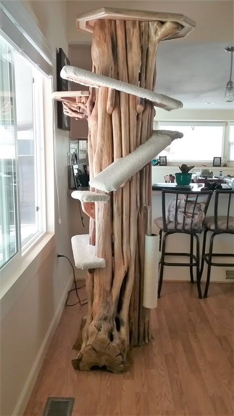 Natural Wood Cat Tree, Natural Cat Tree, Homemade Cat Tower, Custom Cat Trees, Unique Cat Trees, Cat Patio, Cat Tree House, Cat Hotel, Diy Cat Tree