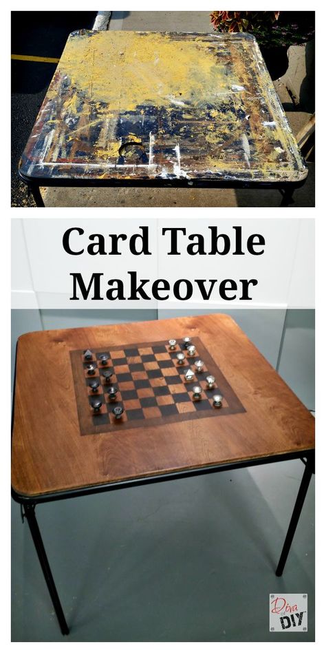 Create an amazing game table with a dumpster-bound card table. The stained checkerboard and salvaged cabinet door knobs add unexpected character. Monopoly Table Diy, Card Table Makeover, 1960s Home Decor, Cabinet Door Knobs, Upcycled Ideas, 1960s Home, Board Table, Card Tables, Card Table