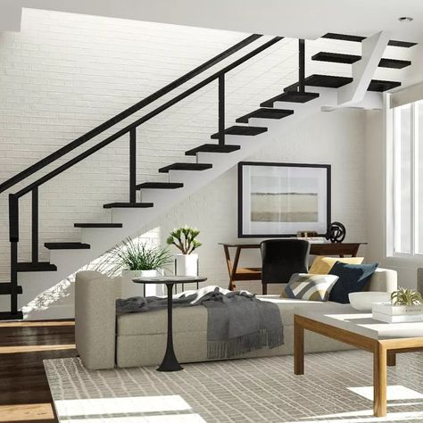 How to Decorate Awkward Corners - Tricky Corner Design Ideas Living Room With Stairs, Room With Stairs, Living Room Under Stairs, Small Condo Living, Awkward Living Room Layout, Stair Layout, Room Under Stairs, Living Room Marble, Stairs In Living Room