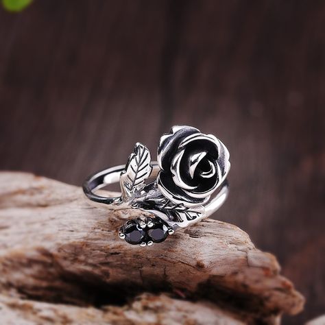 Silver Rose Ring, Vacation Jewelry, Flower Rings, Silver Wedding Jewelry, Flower Style, Black Diamond Ring, Jewelry Wedding Rings, Party Rings, Rose Ring