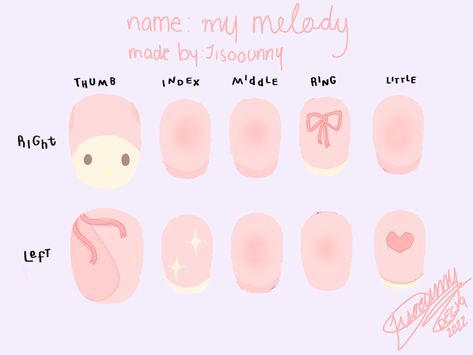 My Melody Gel Nails, Simple My Melody Nails, Sanrio Nail Designs Simple, My Melody Short Nails, Nail Designs My Melody, Sanrio Nails Acrylic Simple, My Melody Inspired Nails, Sanrio Nail Art Simple, Nail Designs Sanrio