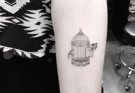 Dr. Woo Tattoo Artist | Half Needle Tattoo | Birds flying out of cage Bird Flying Out Of Cage, Woo Tattoo, Dr Woo Tattoo, Geometric Tattoo Bird, Birdcage Tattoo, Cage Tattoo, معرض فني, Phönix Tattoo, Ram Tattoo