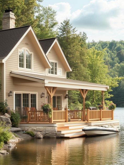 12 Inspiring Lake House Exterior Paint Colors to Elevate Your Retreat Small Lake House Exterior, Lake House Exterior Paint Colors, House Color Inspiration, Cottage In Minecraft, Lake House Exterior, Modern Minecraft, Small Lake Houses, Cottage Minecraft, Mini Cottage