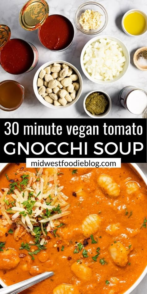 Tomato Gnocchi Soup, Tomato Gnocchi, Potato Gnocchi, Gnocchi Soup, Creamy Tomato Soup, Vegan Soup Recipes, Vegan Soups, Cooking Easy, Vegan Soup