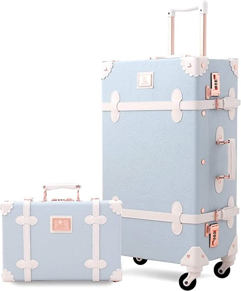 Luggage Sets Cute, Cute Suitcase, Women Luggage, Retro Luggage, Blue Luggage, Cute Suitcases, Cute Luggage, Spinner Luggage Sets, Vintage Suitcases