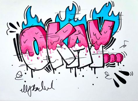 Okay lettering Graffiti Art Drawings, Alphabet Graffiti, Alfabet Font, Graffiti Art Letters, Graffiti Text, Graffiti Piece, Graffiti Tattoo, Posca Marker, Graffiti Logo