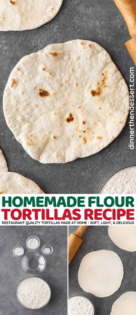 Homemade Flour Tortillas are light, soft, and easy to make. They're perfect for enchiladas, wraps, quesadillas, and burritos! Tortilla Dough Recipe, Homemade Flour Tortillas Easy, Tortilla Recipe With Butter, Home Made Tortilla, Easy Homemade Tortillas, Make Flour Tortillas, Easy Tortilla Recipe, Flour Tortilla Recipe, Homemade Fajitas