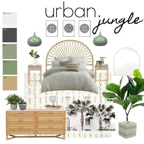 Urban Jungle Oasis Themed Bedroom, Jungle Teenage Room, Jungle Theme Room Adult, Themed Rooms For Adults, Jungle Theme Bedroom For Adults, Jungle Bedroom Ideas For Adults, Jungle Interior Design, Urban Jungle Living Room, Boho Jungle Bedroom