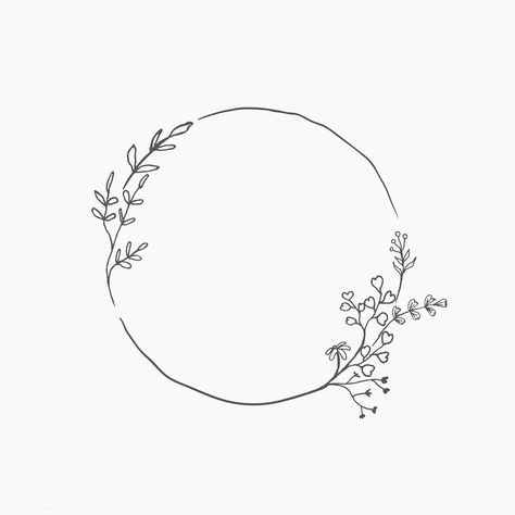 Round floral frame element vector | premium image by rawpixel.com Plant Circle Tattoo, Floral Circle Drawing, Flower Circle Drawing, Flower Frame Drawing, Flower Wreath Drawing, Circle Aesthetic, Round Floral Design, Frame Drawing, Circle Flower