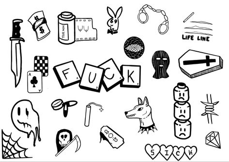 Small Tattoo Ideas Easy, Evil Doodles, Tiny Doodles, Sticker Sketch, Easy Tattoos To Draw, Tim Burton Tattoo, Small Girly Tattoos, Stencil Outline, Easy Perler Beads Ideas