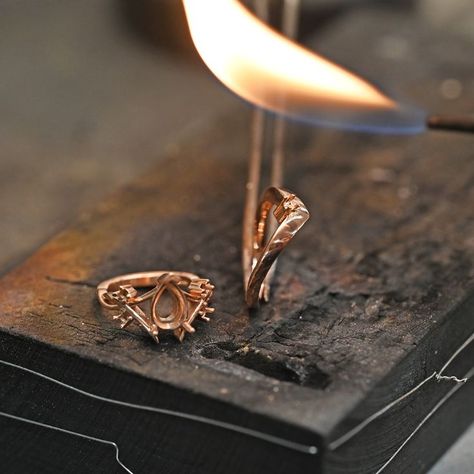 Our talented goldsmiths use a mixture of hand making and CAD technology to create our bespoke, one of a kind jewellery pieces for our customers in our Hertfordshire Jewellery Centre #handmaking #goldsmithing #fire #rosegold #mastegoldsmith #workshop #bespokejewellery Goldsmith Aesthetic, Classic Yellow Gold Engagement Ring, Gold Engagement And Wedding Ring, Blood Ring, Can't Do Anything Right, Goldsmith Workshop, Gold Engagement Rings Unique, Engagement And Wedding Ring Set, Silk Moth