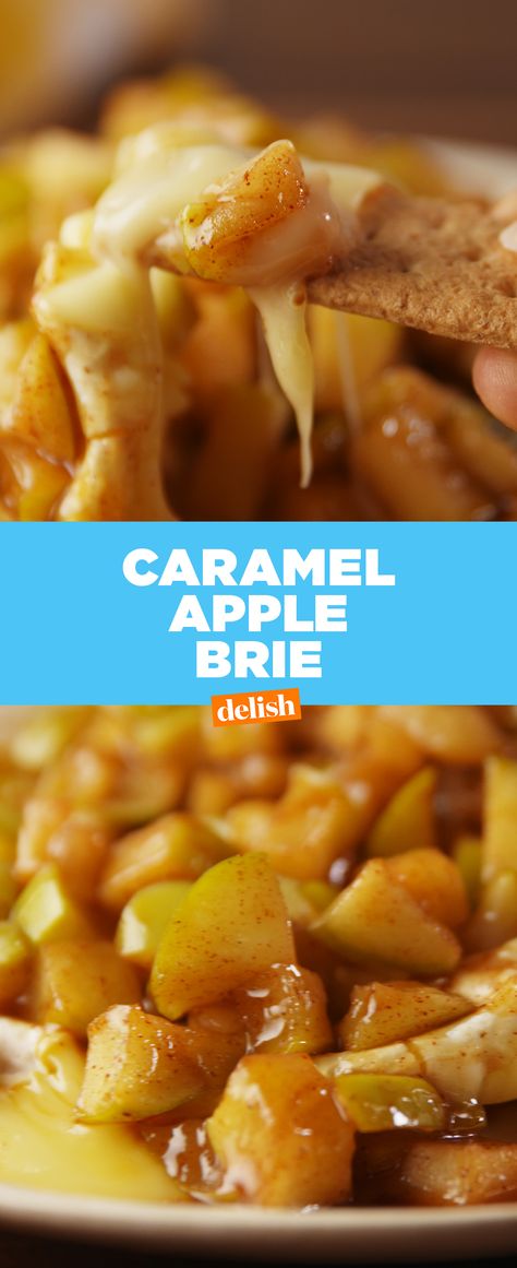 Caramel Apple Brie is the ultimate fall appetizer. Get the recipe at Delish.com. Easy Caramel Apples, Apple Brie, Holiday Appetizers Easy, Easy Caramel, Brie Recipes, Fall Appetizers, Banana Cheesecake, Bombe Recipe, Cooking Dishes