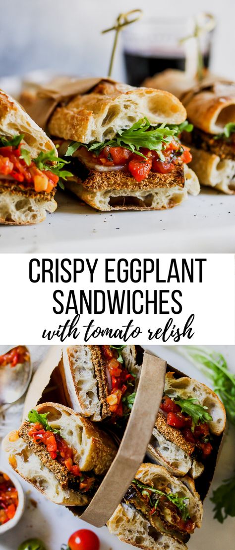 Beef Dips, Crowded Table, Tomato Sandwiches, Eggplant Sandwich, Vegetarian Sandwich Recipes, Meatless Mains, Crispy Eggplant, Summer Sandwiches, Ovo Vegetarian